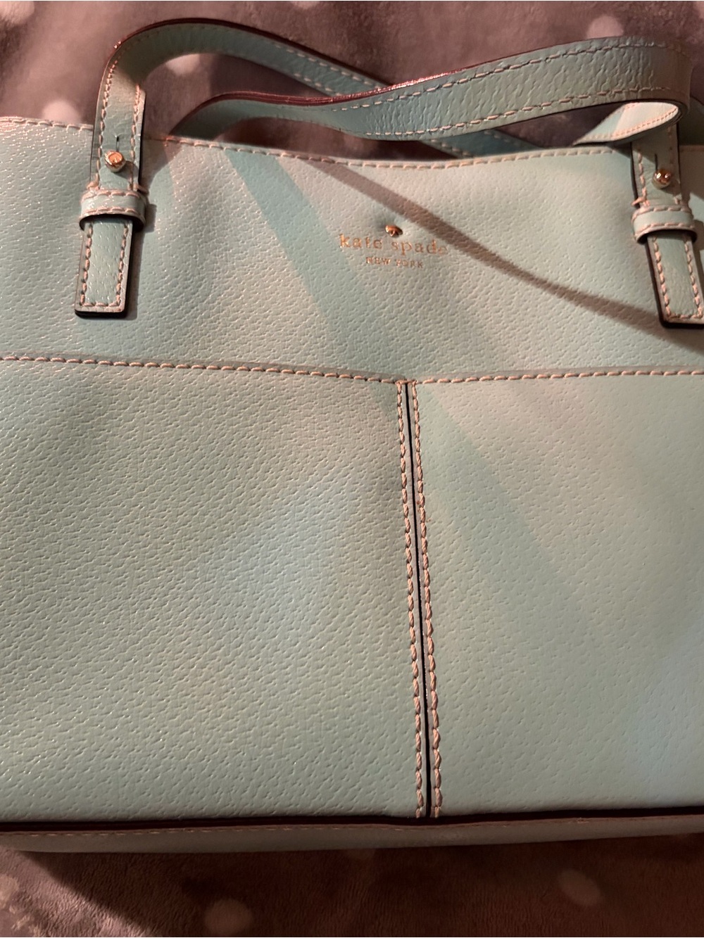 kate spade Teal Pebbled Leather Tote with Gold Logo